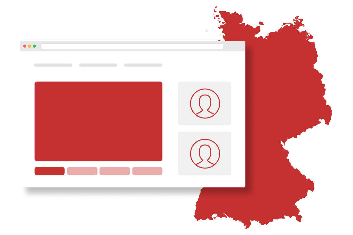 Grafik einer
      Deutschlandkarte und Fenster einer Videoberatung