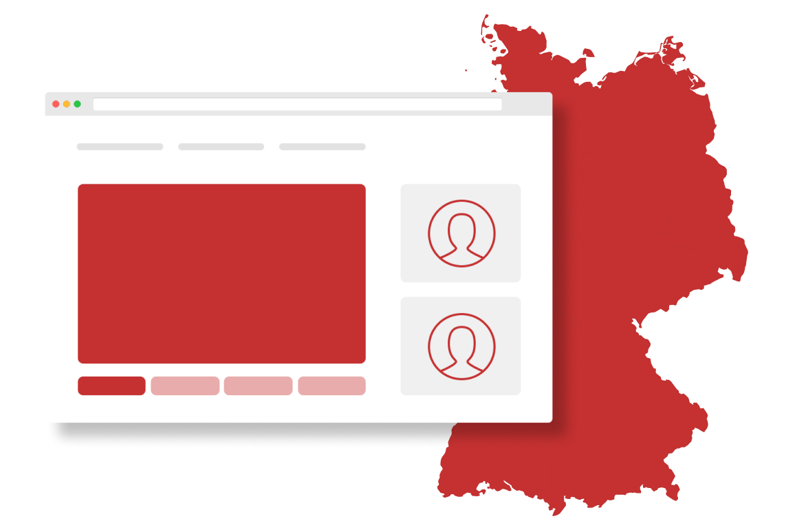 Grafik einer
Deutschlandkarte und Fenster einer Videoberatung